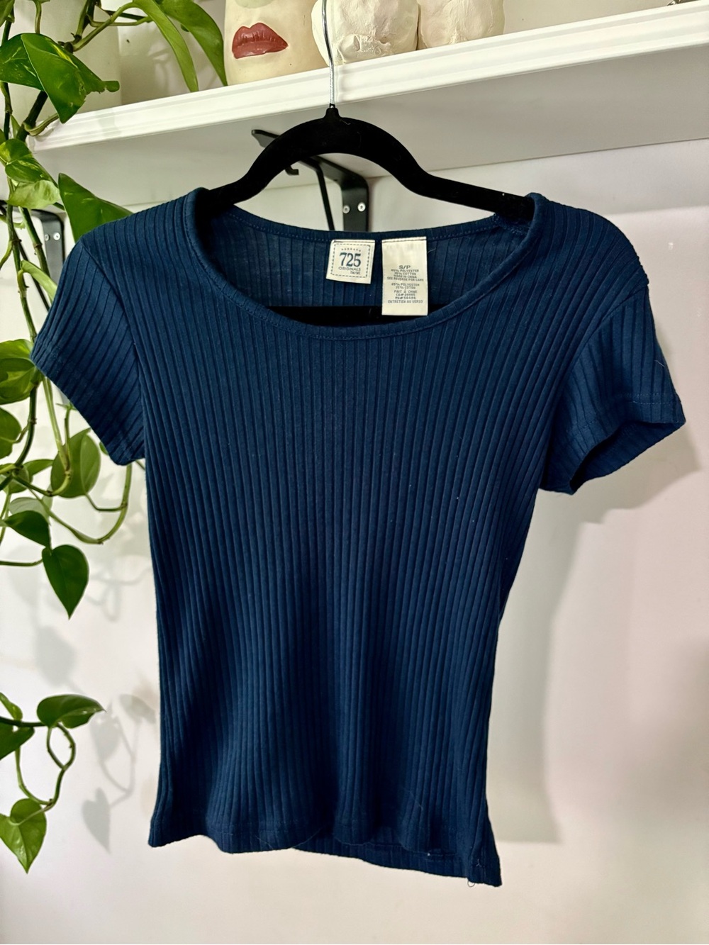 Slim Ribbed Short Sleeve Tee - Navy Blue